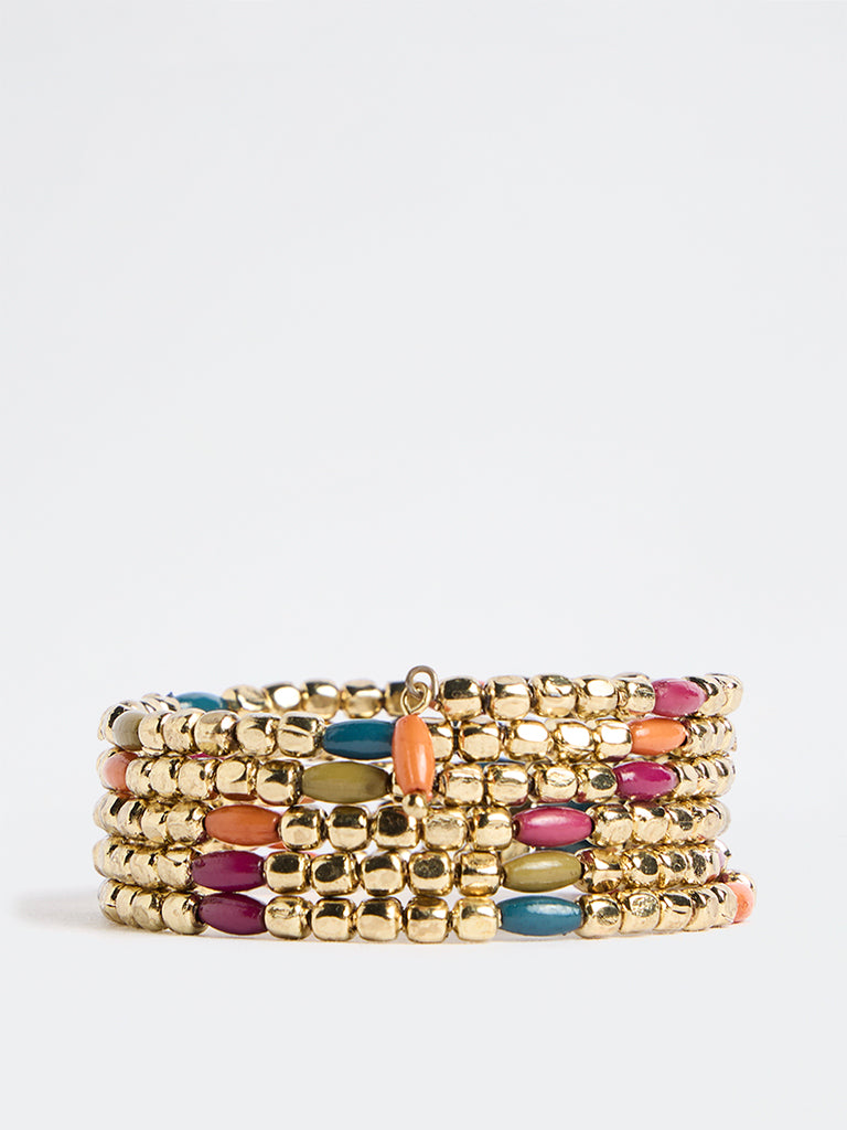 Westside Accessories Gold Beaded Statement Coiled Bracelet