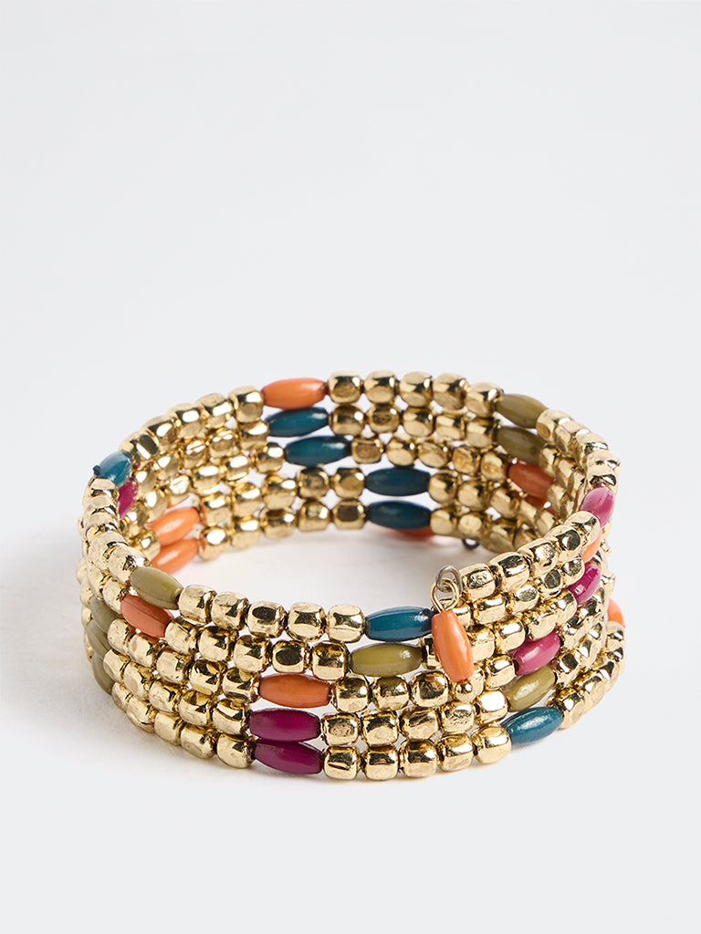 Westside Accessories Gold Beaded Statement Coiled Bracelet
