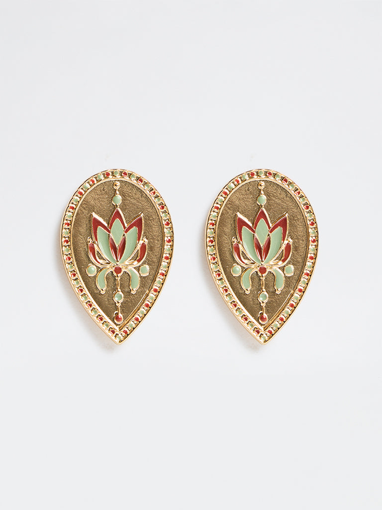Westside Accessories Gold Floral Detail Statement Stud Earrings