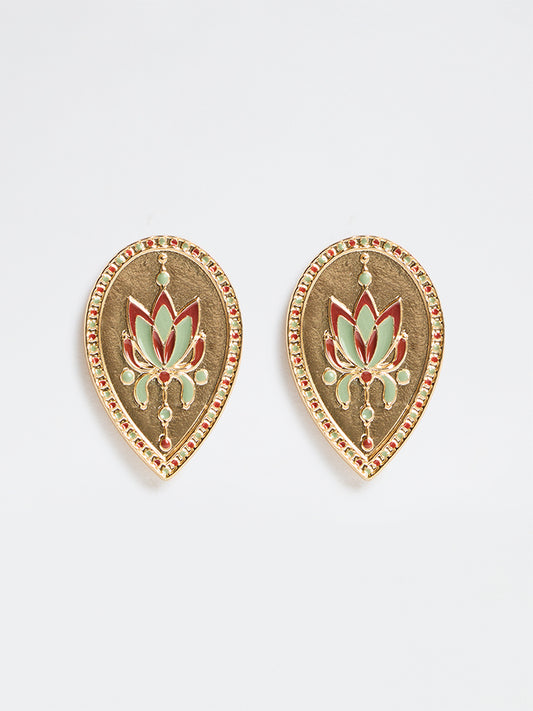Westside Accessories Gold Floral Detail Statement Stud Earrings