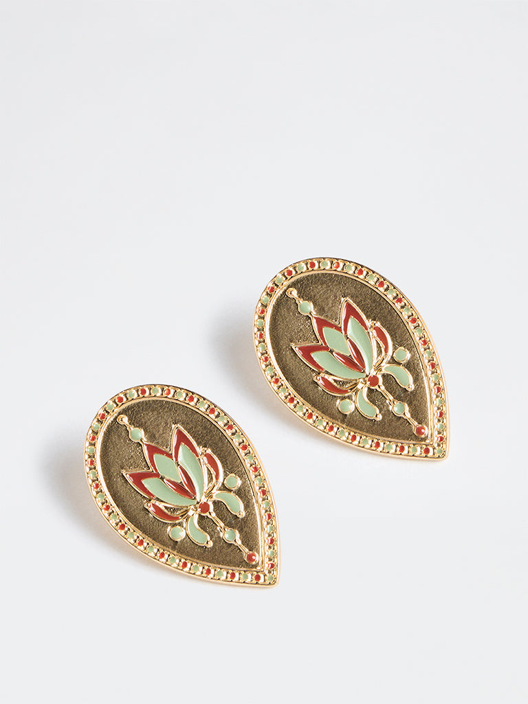 Westside Accessories Gold Floral Detail Statement Stud Earrings