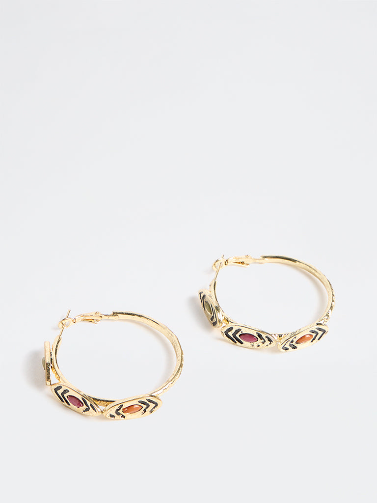 Westside Accessories Gold Stone-Detail Statement Hoop Earrings