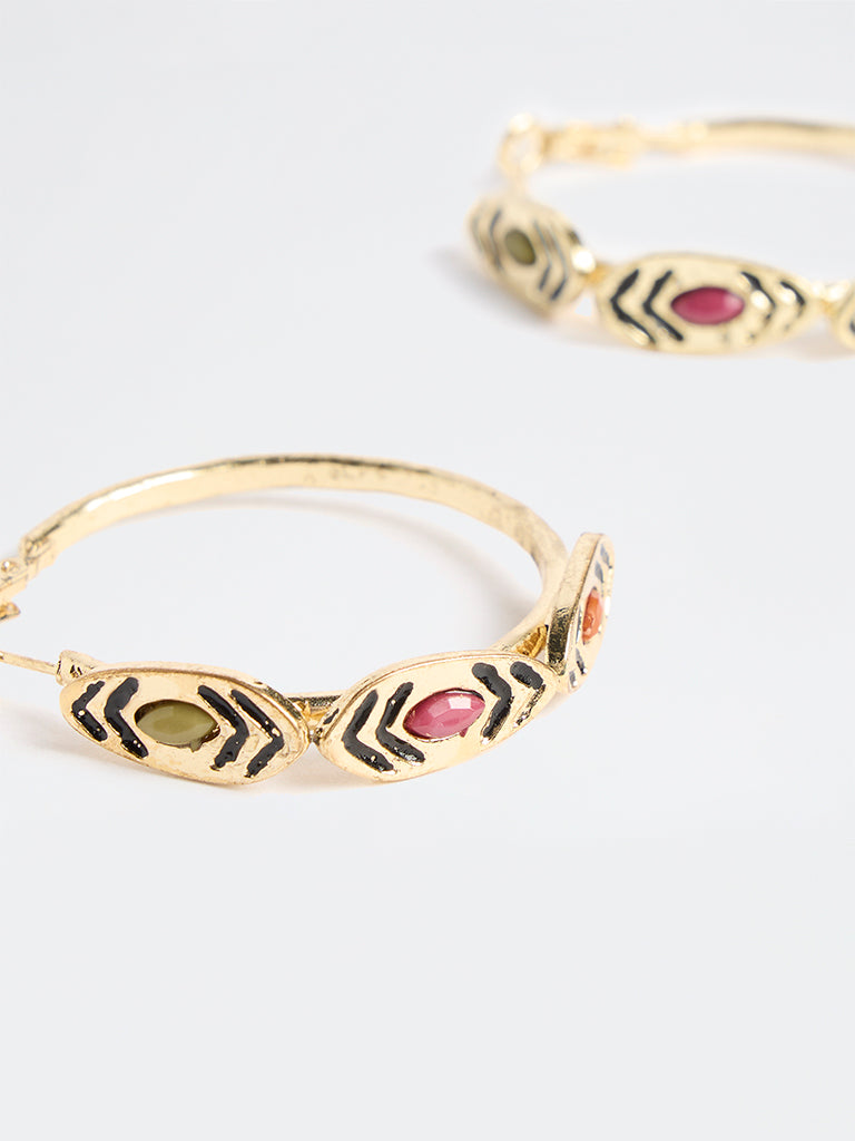 Westside Accessories Gold Stone-Detail Statement Hoop Earrings