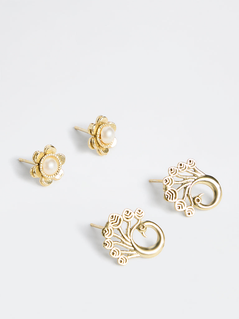 Westside Accessories Gold Floral Design Stud Earrings