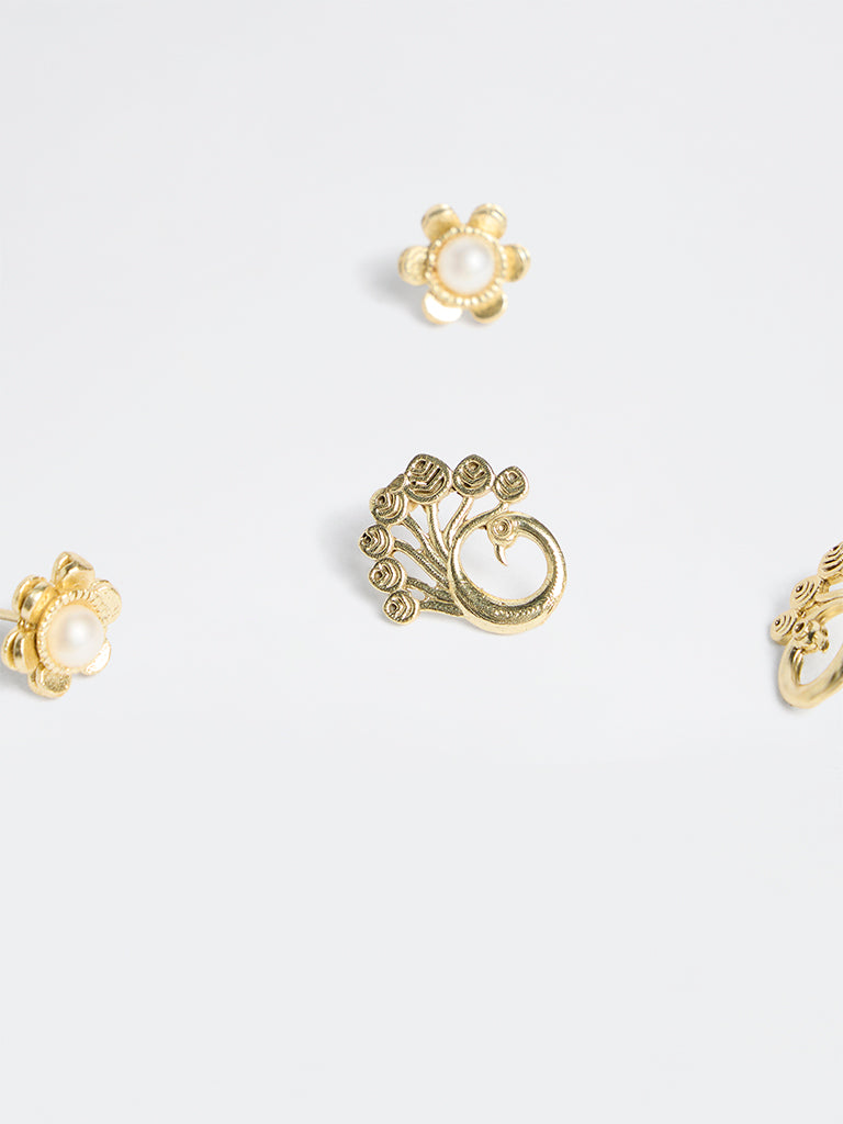Westside Accessories Gold Floral Design Stud Earrings