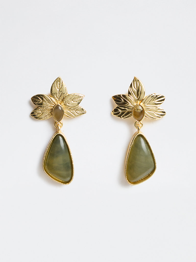 Westside Accessories Gold and Green Stone Dangler Earrings