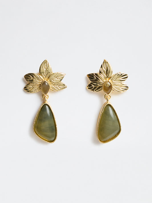 Westside Accessories Gold and Green Stone Dangler Earrings
