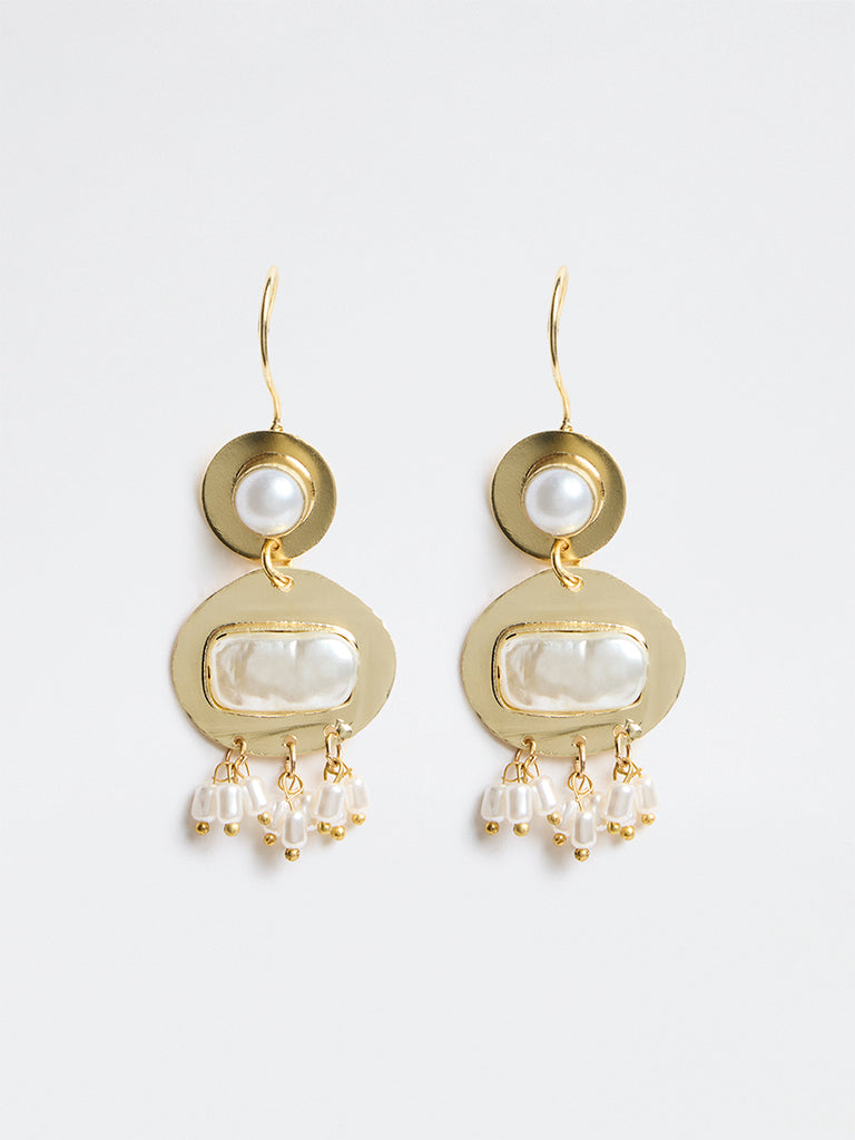 Westside Accessories Gold Pearl-Detail Fishhook Earrings