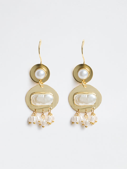 Westside Accessories Gold Pearl-Detail Fishhook Earrings