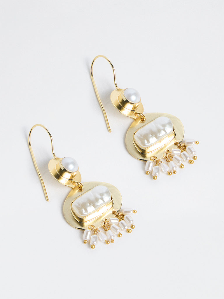 Westside Accessories Gold Pearl-Detail Fishhook Earrings