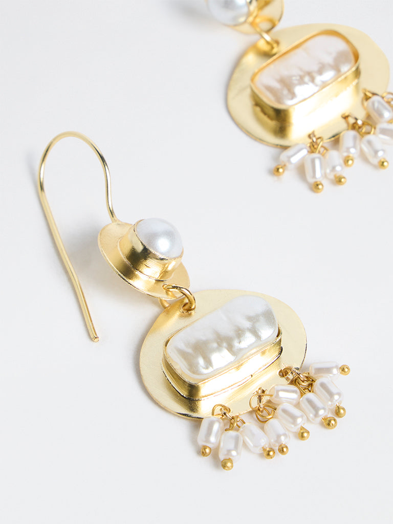 Westside Accessories Gold Pearl-Detail Fishhook Earrings