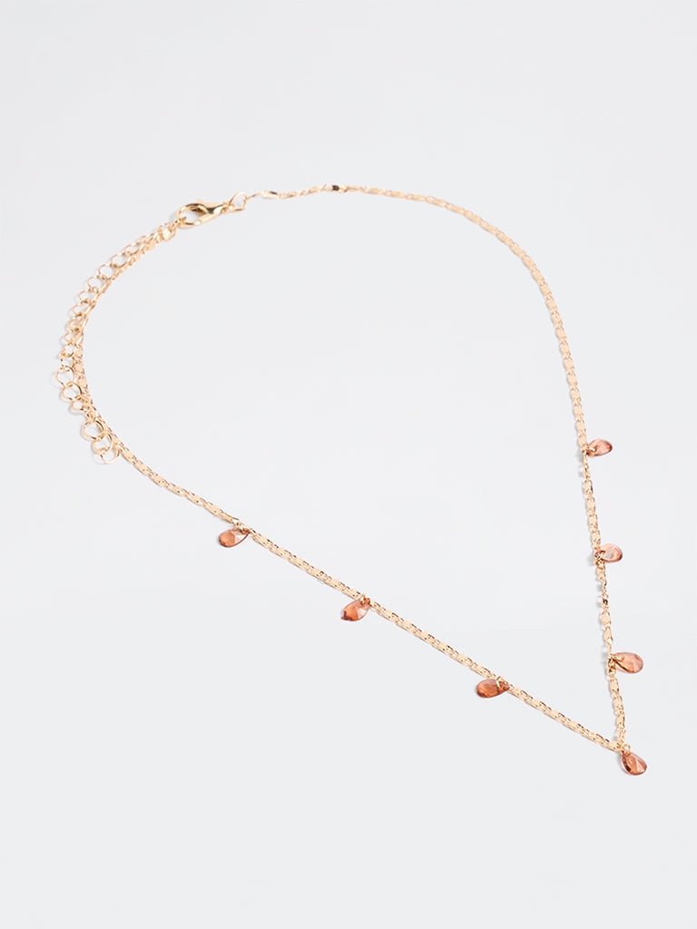 Westside Accessories Gold and Wine Crystal Charm Necklace