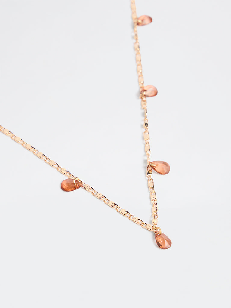 Westside Accessories Gold and Wine Crystal Charm Necklace