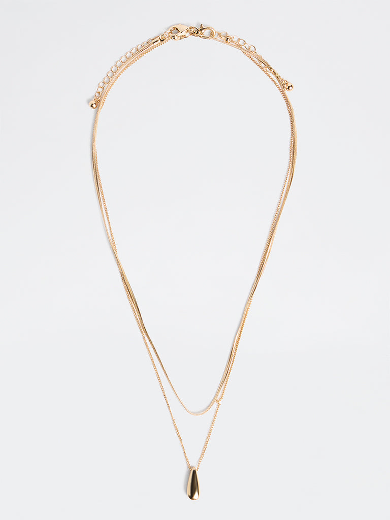 Westside Accessories Gold Teardrop Pendant Layer Necklace - Pack of 2