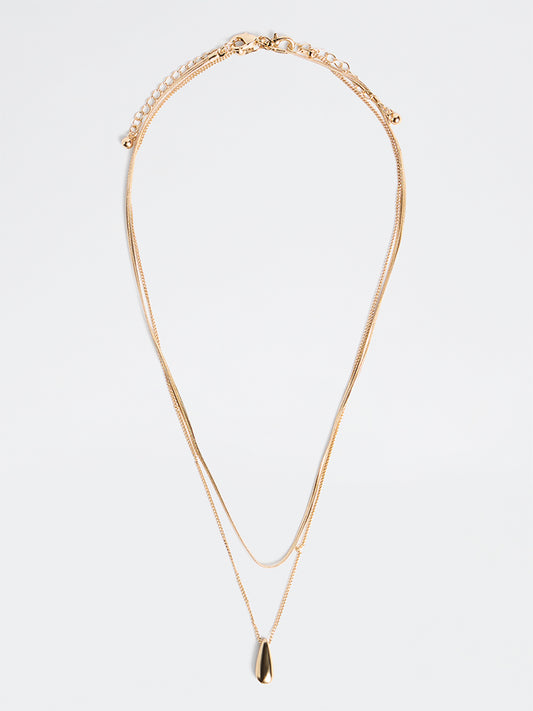 Westside Accessories Gold Teardrop Pendant Layer Necklace - Pack of 2