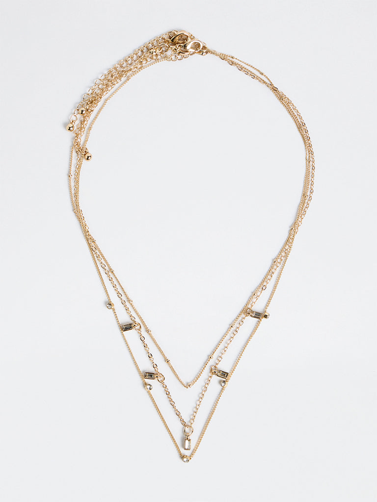 Westside Accessories Gold Crystal Stone Layered Chain Necklace - Pack of 3