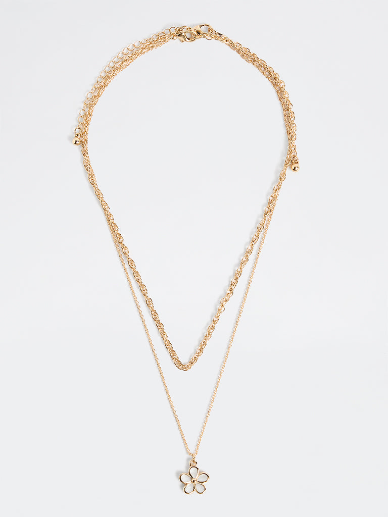 Westside Accessories Gold Floral Charm Chain Necklaces - Pack of 2