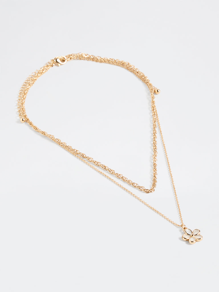 Westside Accessories Gold Floral Charm Chain Necklaces - Pack of 2