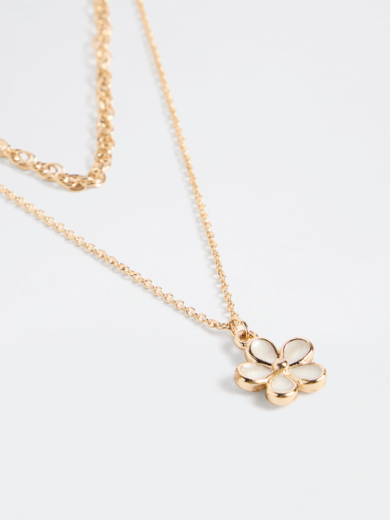 Westside Accessories Gold Floral Charm Chain Necklaces - Pack of 2