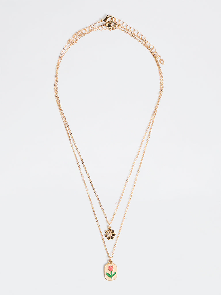 Westside Accessories Gold Floral Charm Necklaces - Pack of 2