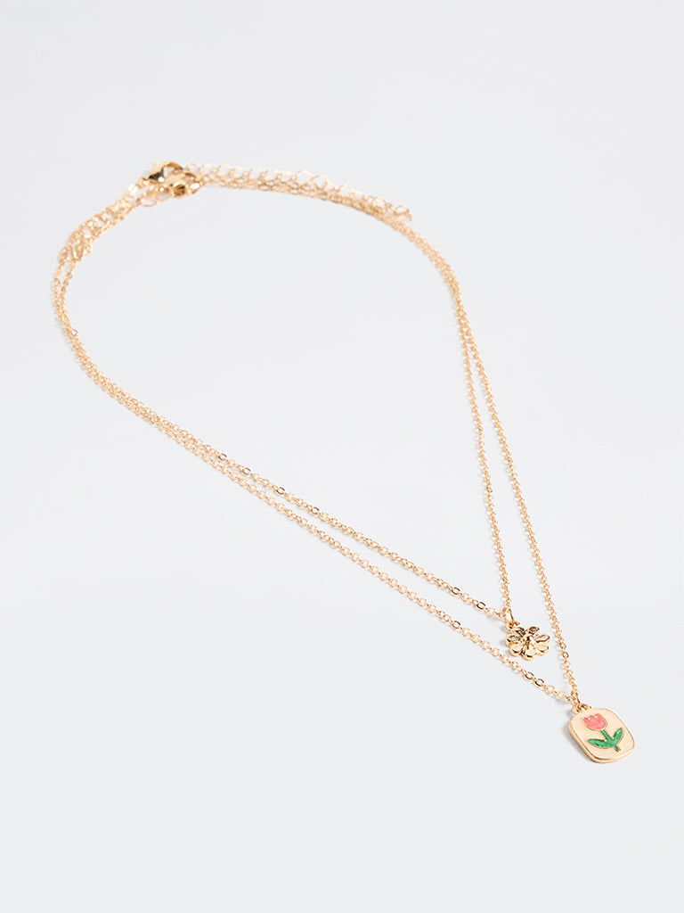 Westside Accessories Gold Floral Charm Necklaces - Pack of 2