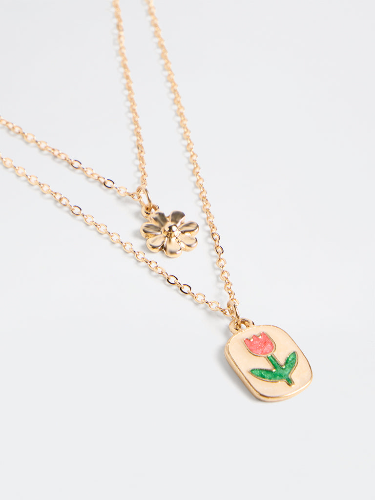 Westside Accessories Gold Floral Charm Necklaces - Pack of 2
