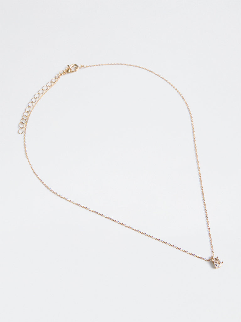 Westside Accessories Gold Crystal Teardrop Pendant Chain Necklace