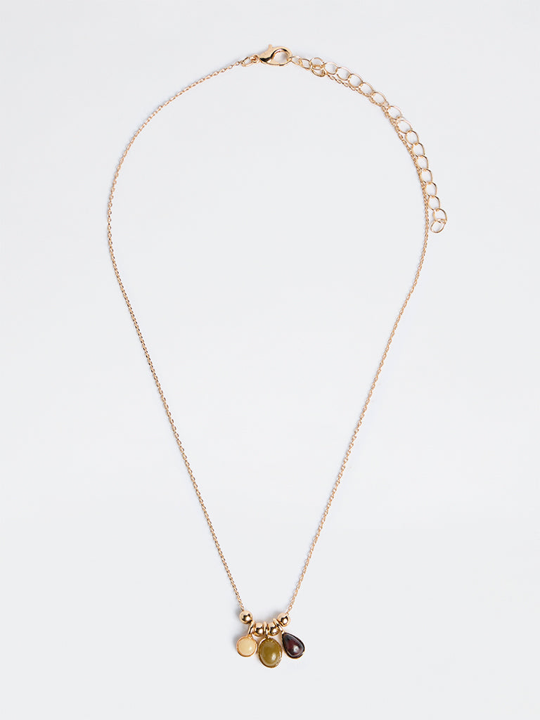 Westside Accessories Gold Multi-Stone Drop Pendant Necklace