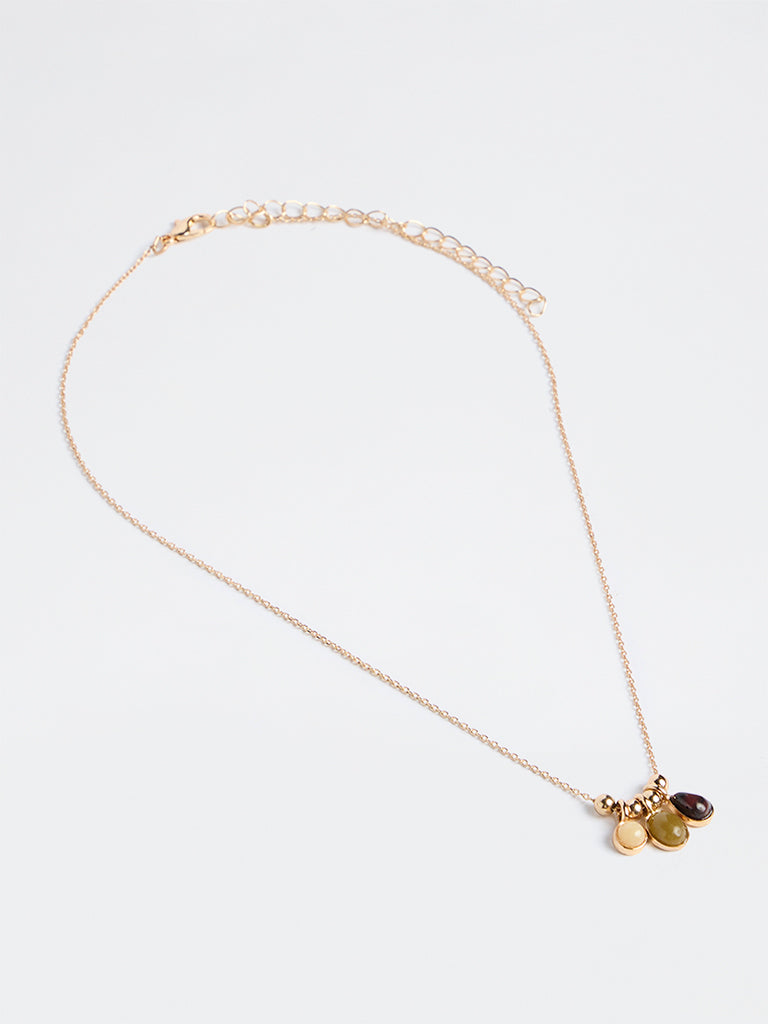 Westside Accessories Gold Multi-Stone Drop Pendant Necklace