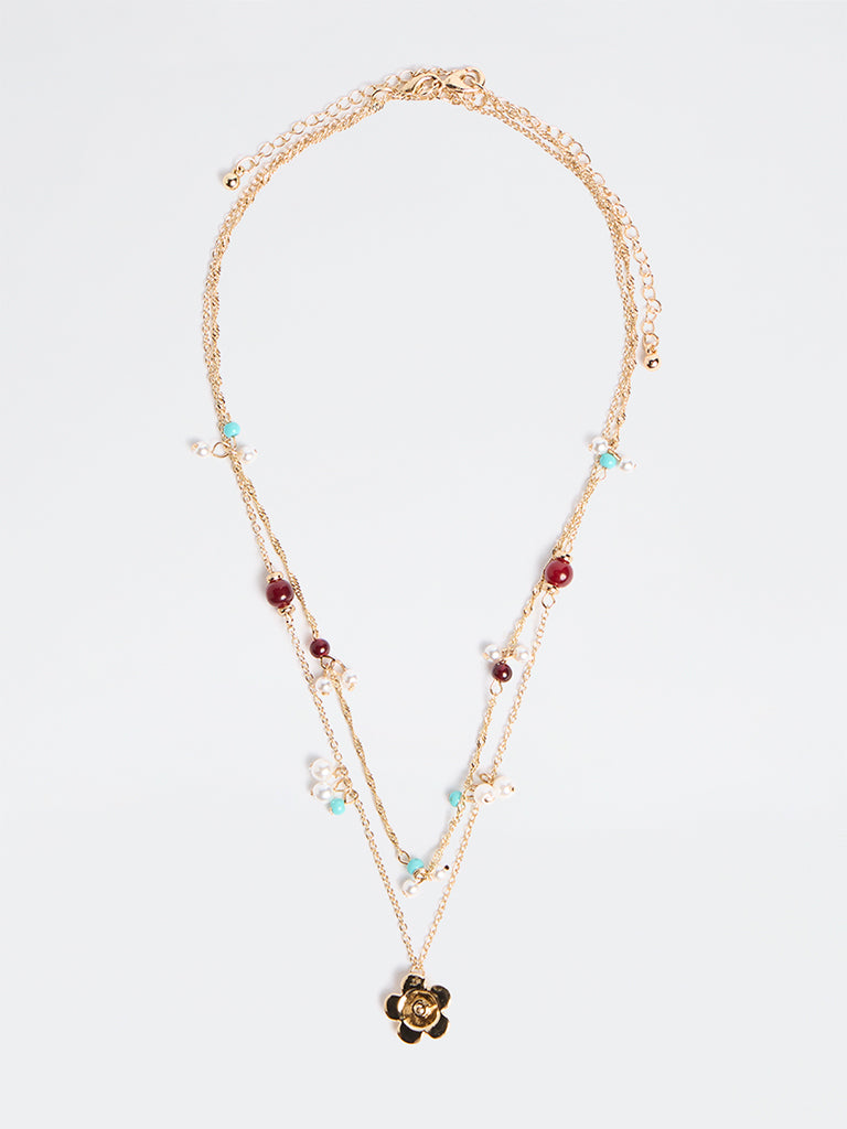 Westside Accessories Gold Beaded Layered Necklaces - Pack of 2
