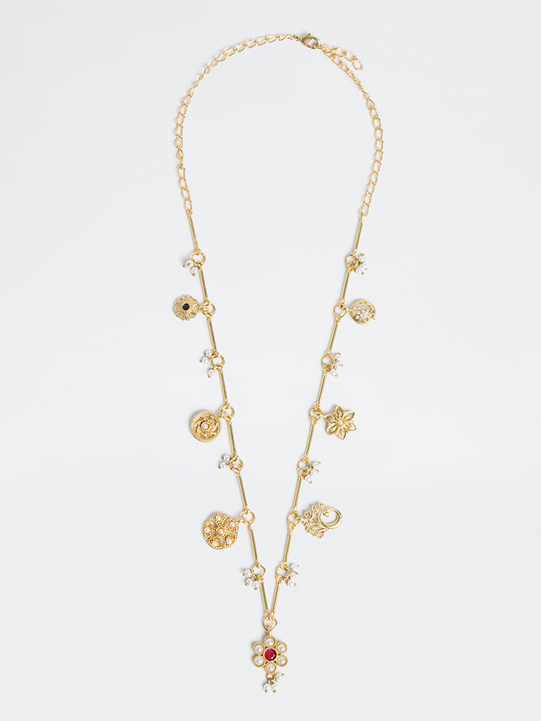 Westside Accessories Gold Floral Design Multi-Charm Necklace