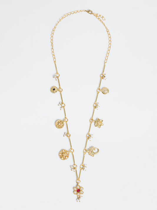 Westside Accessories Gold Floral Design Multi-Charm Necklace