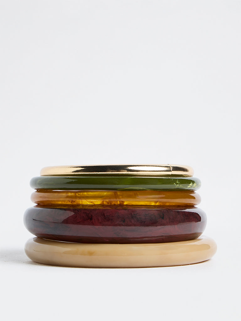 Westside Accessories Multicolour Resin and Metal Bangles - Pack of 5