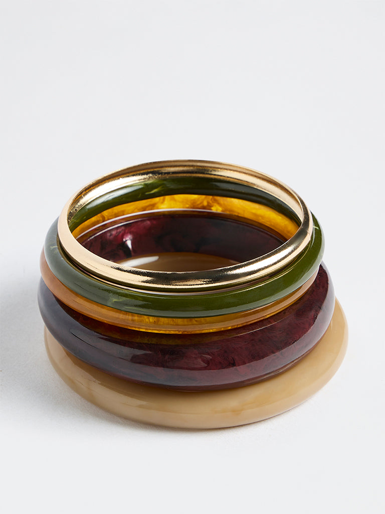 Westside Accessories Multicolour Resin and Metal Bangles - Pack of 5
