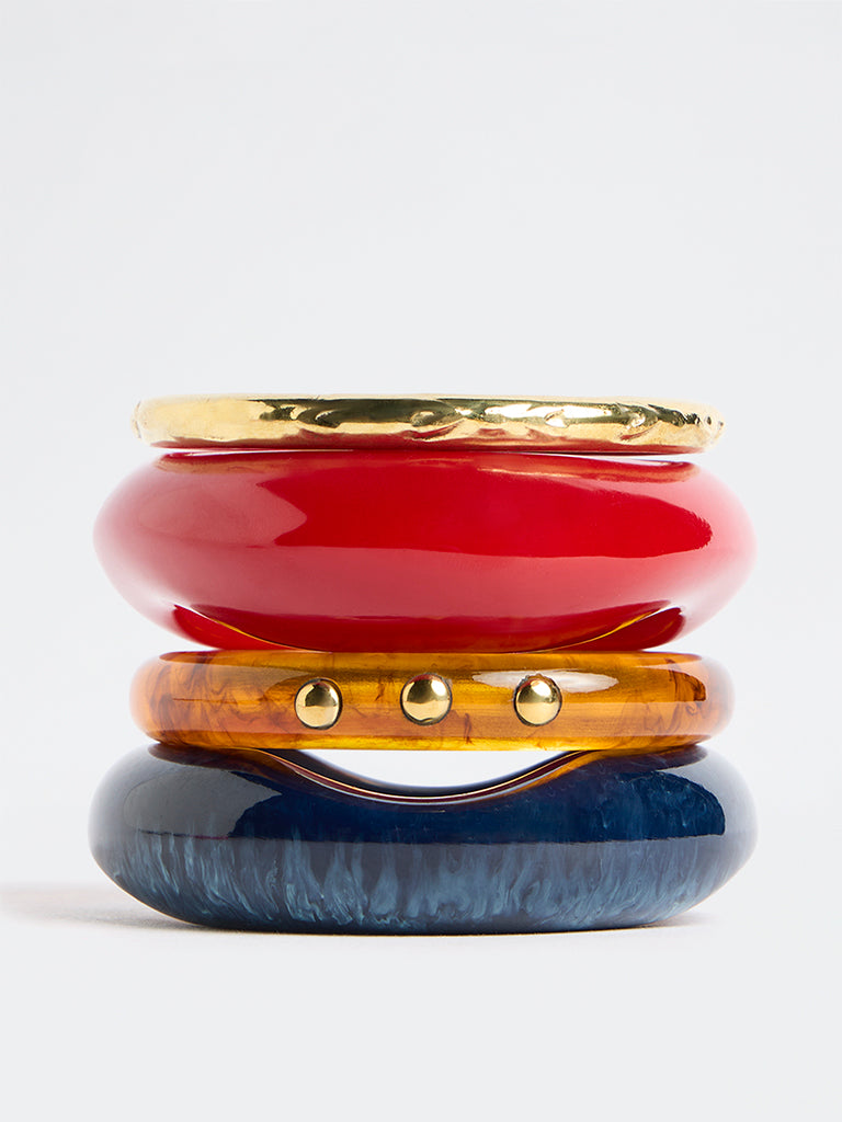 Westside Accessories Multicolour Resin and Metal Bangles - Pack of 4