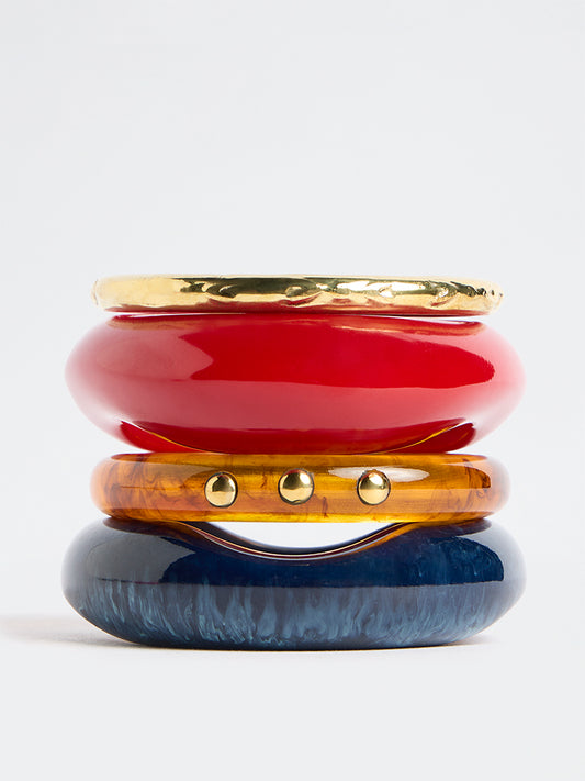 Westside Accessories Multicolour Resin and Metal Bangles - Pack of 4