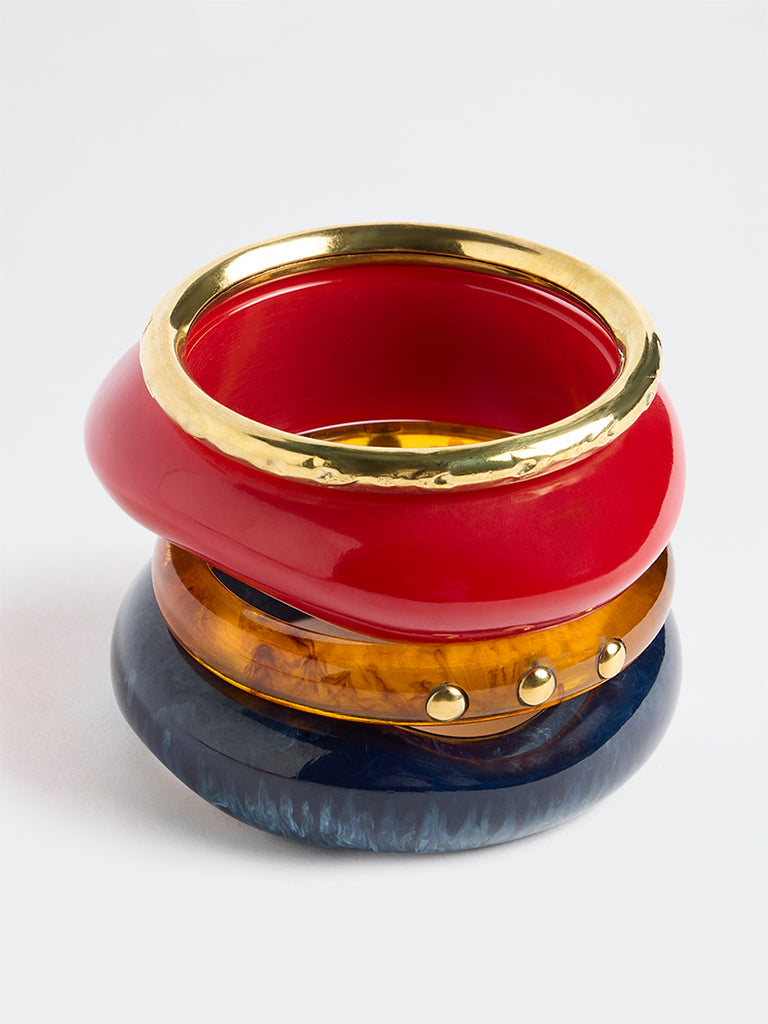 Westside Accessories Multicolour Resin and Metal Bangles - Pack of 4