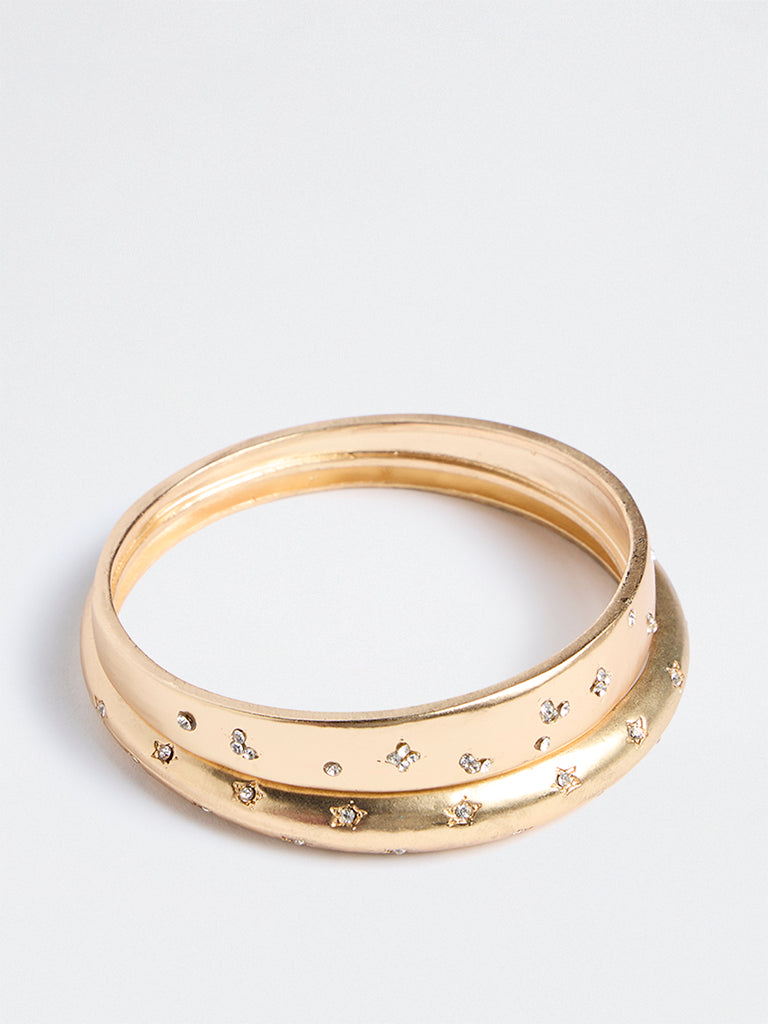 Westside Accessories Gold Diamante Embellished Bangles - Pack of 2