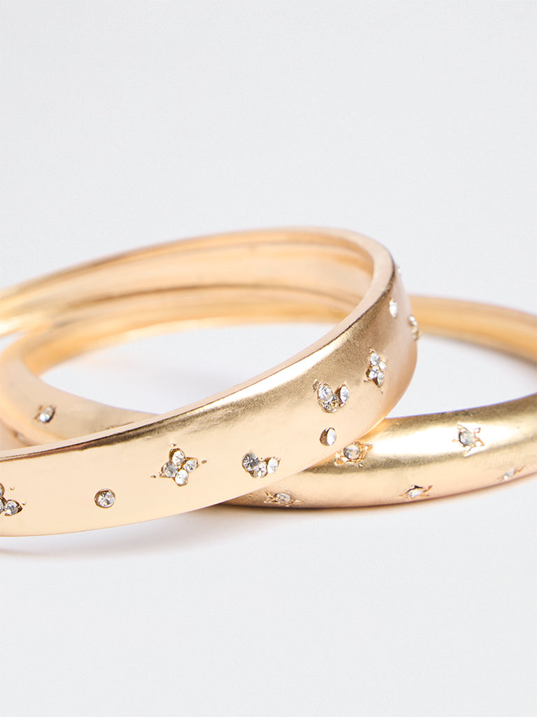 Westside Accessories Gold Diamante Embellished Bangles - Pack of 2