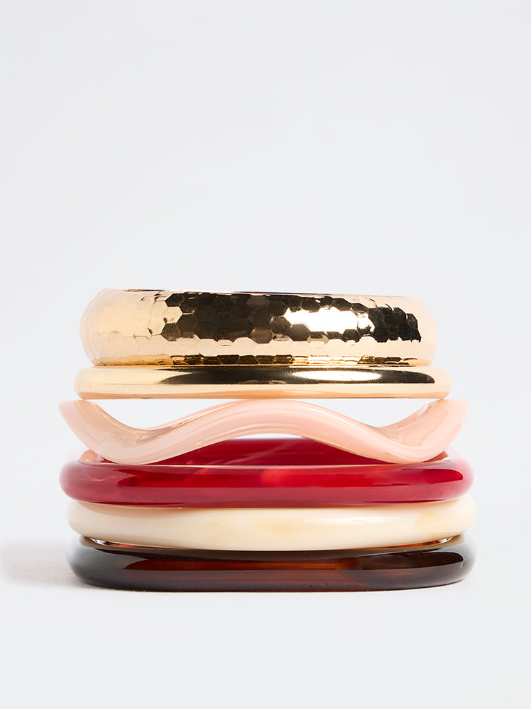 Westside Accessories Multicolour Resin and Metal Bangles - Pack of 5