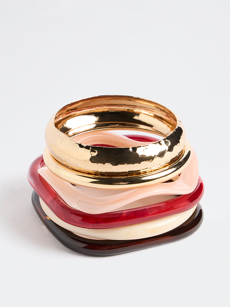 Westside Accessories Multicolour Resin and Metal Bangles - Pack of 5