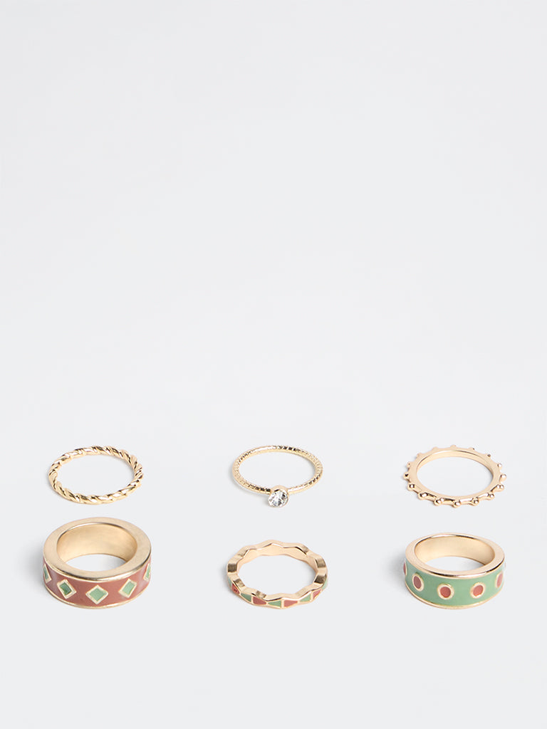 Westside Accessories Multicolour Stacking Rings – Pack of 6