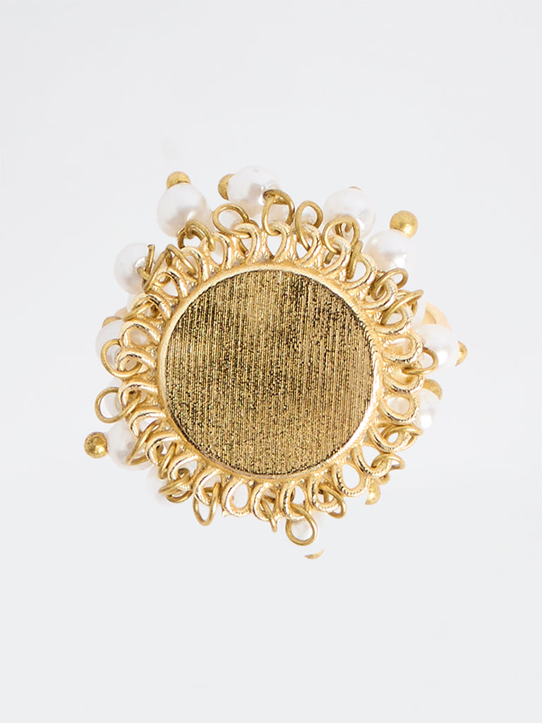 Westside Accessories Gold Pearl-Detail Circular Ring