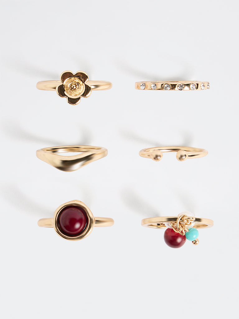 Westside Accessories Gold Multi-Design Stack Rings - Pack of 6