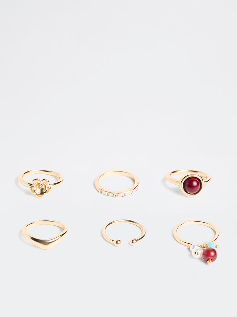 Westside Accessories Gold Multi-Design Stack Rings - Pack of 6