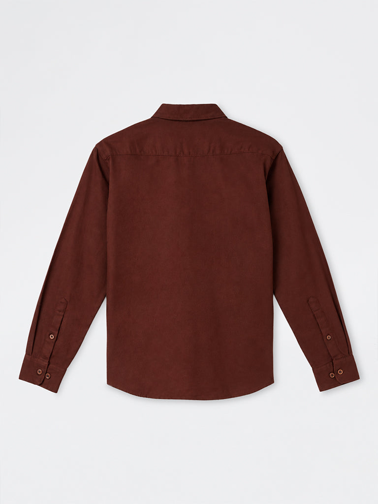 WES Casuals Dark Rust Solid Relaxed-Fit Denim Shirt