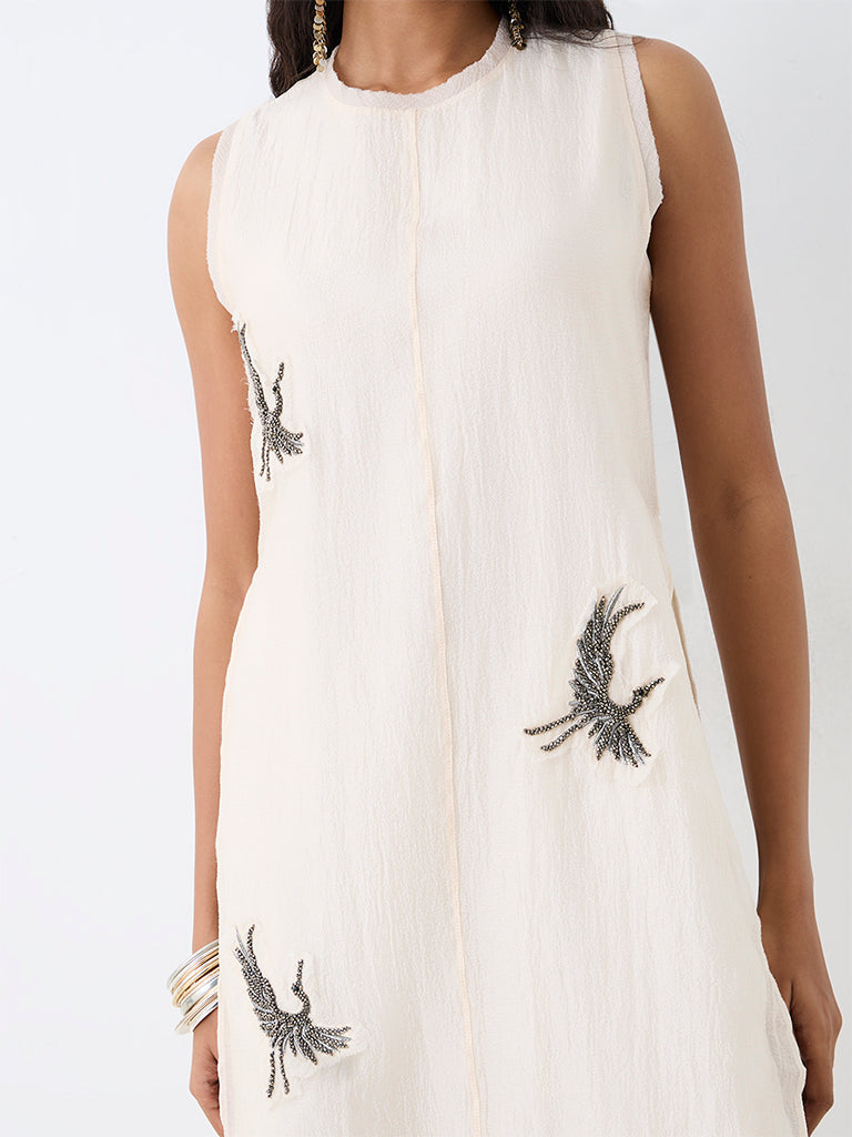 Vark Off-White Bird Embellished A-Line Ethnic Set