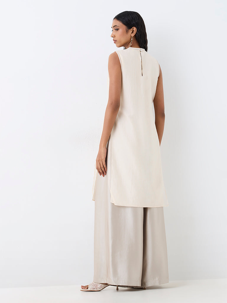 Vark Off-White Bird Embellished A-Line Ethnic Set