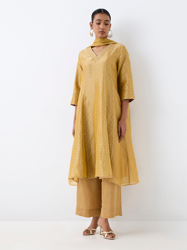 Vark Yellow Dot Pattern Flared Ethnic Set
