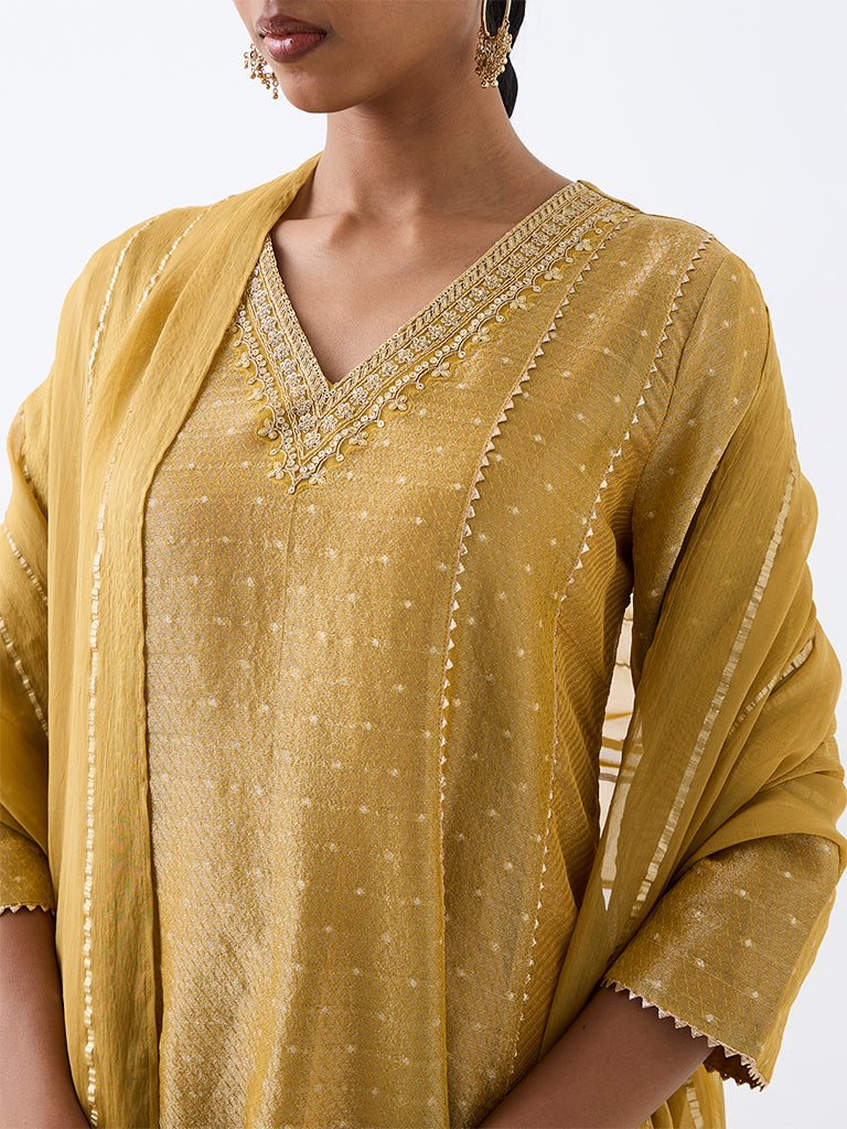 Vark Yellow Dot Pattern Flared Ethnic Set